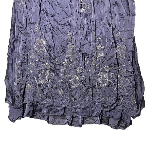 Marina Gigli Navy Blue Sleeveless Sequin Flowy Blouse Lace Floral Italy Small - Picture 3 of 11